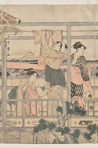 Balkonda Kurutmak İçin Çamaşır Asan Kadınlar by Kitagawa Utamaro