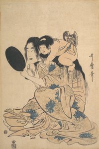 Yamauba dişlerini karartıyor ve Kintoki, yakl. 1795. by Kitagawa Utamaro