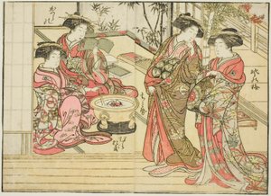 Otawaraya'nın Nezaketleri, "Zevk Alanlarının Güzel Kadınlarının Aynası (Seiro bijin awase sugata kagami)" kitabından, cilt. 2 by Kitao Shigemasa