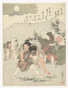 sekizinci ay Hazuki (nesne üzerindeki başlık) Ay ışığına göre oyunlar (dizi adı) Tsuki yo asobi (nesne üzerinde dizi başlığı) by Kitao Shigemasa