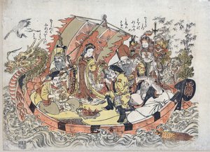 Sept Divinites du Bonheur - Seven Lucky Gods par Kitao, Shigemasa (1739-1820), 1775 ve 1780 Arası - Renkli linocut, 32,6x46,1 - Özel Koleksiyon by Kitao Shigemasa
