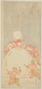 The Big Snowman, c.1764 (renkli tahta baskı; mizu-e hosoban) by Kitao Shigemasa