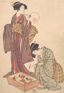 Balık Besleyen İki Kadın, 1739-1820. by Kitao Shigemasa