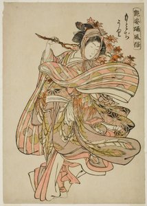 "Büyüleyici Figürlerin Dans Gelenekleri (Adesugata odori fuzoku)" serisinden Akçaağaç Yapraklarını (Momijigari) Görüntülemek by Kitao Shigemasa