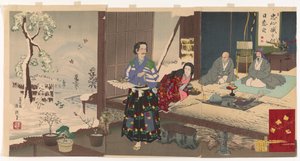 Chushingura, Yuranosuke emeklilikte (tahta baskı, mürekkep ve kağıt üzerine renkli) by Kiyochika Kobayashi