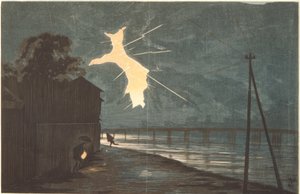 Onmaya Köprüsü üzerinde gök gürültüsü ve şimşek by Kiyochika Kobayashi