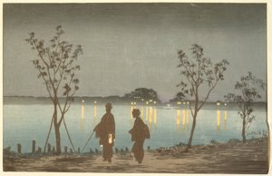Sumida Nehri üzerinde gece by Kiyochika Kobayashi