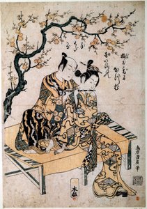 Japon sanatı: Bir müzisyen genç bir kadına flüt lecon verir. Kiyohiro Torii (1737-1766) tarafından basılmıştır 18. yüzyıl Paris, B.N. by Kiyohiro Torii
