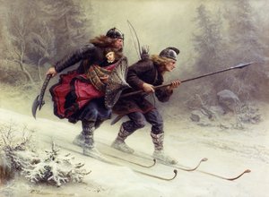 Norveç Kralı Sverre için askerler, Torstein Skevla ve Skjervald Skrukka, kralın oğlu Hakon Hakonsson