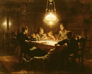 Lamba ışığında aile yemeği, 19. yüzyıl by Knut Ekvall
