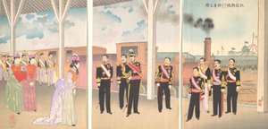 İmparatorun Zafer Yürüyüşünün Ardından Shinbashi İstasyonuna Gelişinin İllüstrasyonu..., 1895.