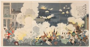 Port Arthur Bombardımanı Sırasında Şehir Sokaklarında Panik by Kobayashi Kiyochika
