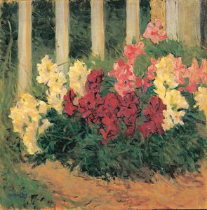 Blumenstrauch vor Gartenzaun - Bahçe çiti önünde çiçekler ... (tuval üzerine yağlıboya) by Koloman Moser