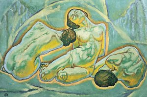 Drei kauernde Frauen - Çömelmiş üç kadın ... (tuval üzerine resim) by Koloman Moser