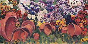 Saksılı hercai menekşeler - Saksılı hercai menekşeler ... (tuval üzerine yağlıboya) by Koloman Moser