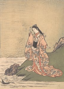 Bir Derenin Kenarında Bir Kız, 18. yüzyılın ortalarında, Suda Bir İblis Kafası Görür. by Komatsuken Shoshoken