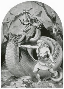 Siegfried ejderhayı öldürürken (lito) by Konrad Dielitz
