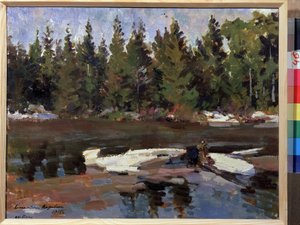 Bahar (Bahar). Manzara, ormandaki bir nehrin kıyıları. Konstantin Alekseyeviç Korovin