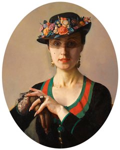 ""Bir Hanımefendinin Portresi" (Bir Hanımefendinin Portresi) Peçeli çiçekli bir şapka giyiyor Resim Konstantin Somov (1869-1939) by Konstantin Andreevic Somov