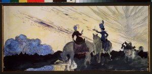 Bir yürüyüş. (İki binici gökyüzünü ve manzarayı gözlemler). Konstantin (Constantin) Andreyevich Somov