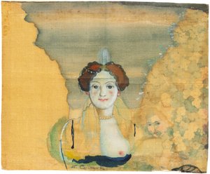 Ötesinde bahçesi olan genç bayan. by Konstantin Andreyevich Somov