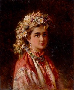 Çiçek çelenk ile genç kız by Konstantin Egorovich Makovsky
