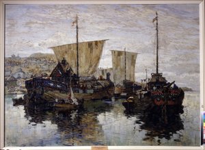 "Tekneler. Konstantin (Constantin) Gorbatov'un "Büyük Novgorod" Tablosu (1876-1945) 1912 Bölgesel Sanat Galerisi, Volgograd