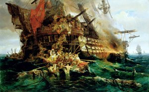 Bir Türk Savaş Gemisi Yanıyor by Konstantinos or Constantin Bolanachi