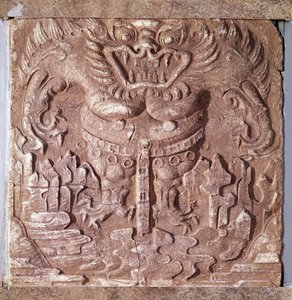 Art coreen: bir canavarı betimleyen gri pişmiş toprak tuğla. Paekche Krallığı (veya Paikchei veya Baekje), Kore. 7. yüzyıl. Kore Ulusal Müzesi by Korean School