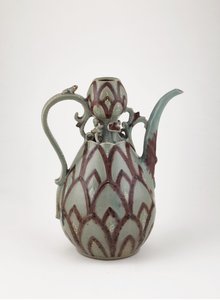 Ewer, 13. yüzyıl ortası (Seladon sır altında bakır kırmızısı pigmentli ve beyaz astarlı taş eşya) by Korean School