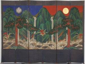 Manzara (panelde tempera ve altın varak) by Korean School