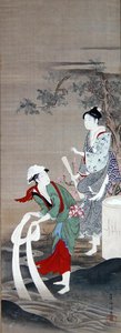 Mishima'daki Crystal River'da İki Güzel (ipek üzerine mürekkep, gofun ve renk) by Kubo Shumman