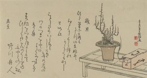 Bankta ve Kutuda Bonsai Erik Ağacı, 1796. by Kubo Shunman