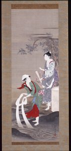 Mishima'daki Tamagawa'da (Kristal Nehir) İki Güzel (ipek üzerine mürekkep, gofun ve renk) by Kubo Shunman