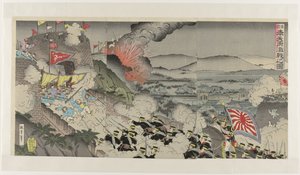 Mançurya'daki Mukden eyaletindeki şiddetli savaş Shinkoku Hôtenfu gekisen no zu (nesnedeki başlık) by Kunisada (III) , Utagawa
