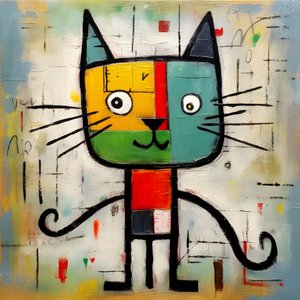 Picasso, Joan Miro ve Basquiat 1 tarzında sevimli kedi