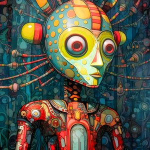Karnaval Cajun bataklığı mutant bilim kurgu droidi, Tim Burton ve Beksinski tarafından sanatsal bir şekilde tasarlandı 2