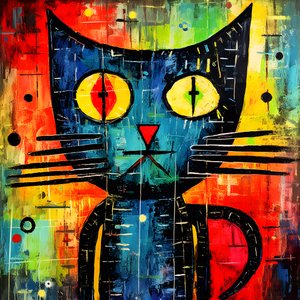 Picasso, Joan Miro ve Basquiat 3 tarzında sevimli kedi