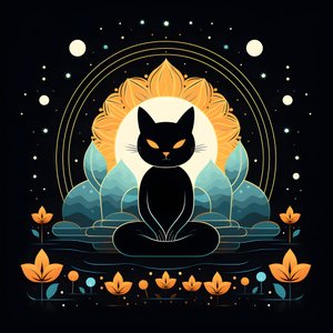 Meditasyon yapan kedi lotus çiçeğinin üzerinde oturuyor 3