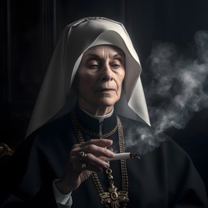 Elmas kolyeli rahibe bir rulo puro içiyor 3