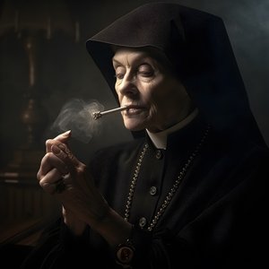 Elmas kolyeli rahibe bir rulo puro 4 içiyor