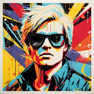 Pop Art Portre, yarım vücut, Renkli, grafik, Sabah, Andy Warhol, Roy Lichtenstein, Robert Rauschenberg, Jasper Johns, Keith Haring 1 tarzında