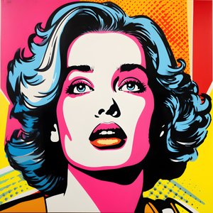 Pop Art Portre, yarım vücut, Renkli, grafik, Sabah, Andy Warhol, Roy Lichtenstein, Robert Rauschenberg, Jasper Johns, Keith Haring 4 tarzında