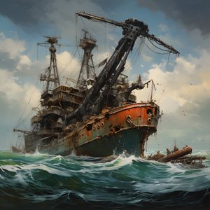 büyük bir enkaz bir vinçle denizden çıkarılıyor 1 by Kurt Heppke