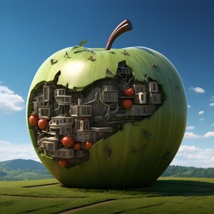 çok sayıda küçük pencerenin bulunduğu bir tarladaki büyük elma 2