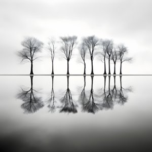sudaki ağaçların siyah beyaz fotoğrafları 4