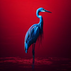 kırmızı kağıt üzerinde egzotik bir kobalt mavisi ak balıkçıldan oluşan synthwave dijital güzel sanat eseri 1