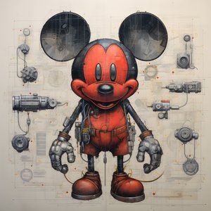 Cyberpunk Mickey Mouse 2#39;nin teknik çizimleri