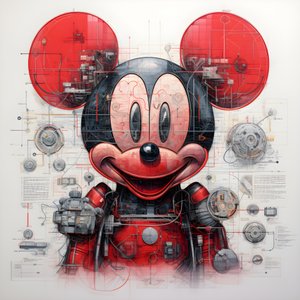 Cyberpunk Mickey Mouse 3#39;ün teknik çizimleri