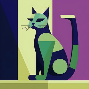 Çarpıcı bir kontrast oluşturmak için gümüş kedi içeriği, modernist net çizgiler tarzında oturuyor 2